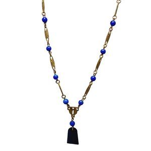 Vintage Czech Glass & Brass Pendant Necklace (A1065)